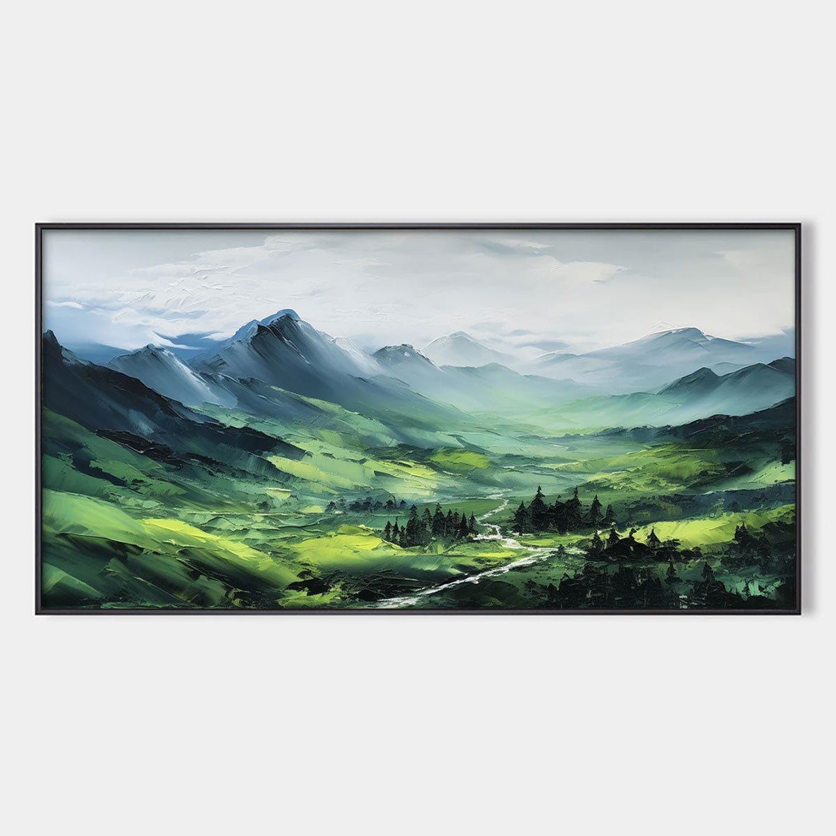 VERDANT VALLEY VISTA: Textured Abstract Landscape Oil Painting
