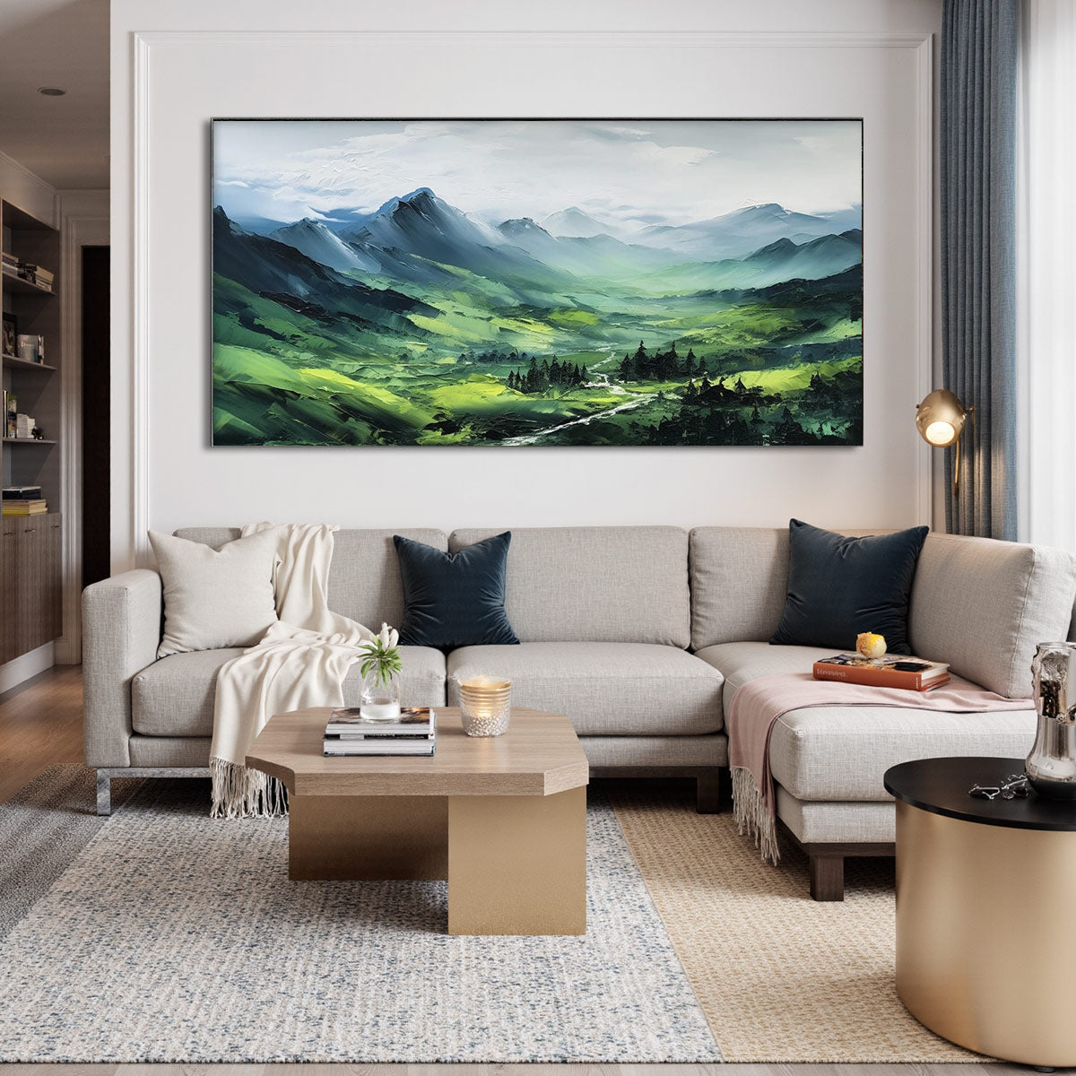 VERDANT VALLEY VISTA: Textured Abstract Landscape Oil Painting