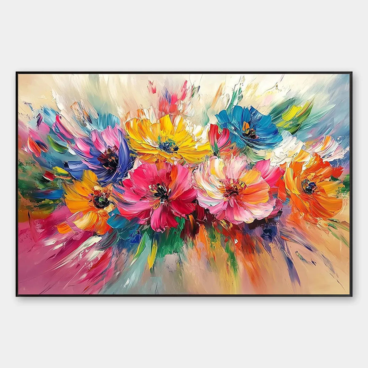 VIBRANT BLOOM: Impasto Floral Oil Painting in Vibrant Multicolor