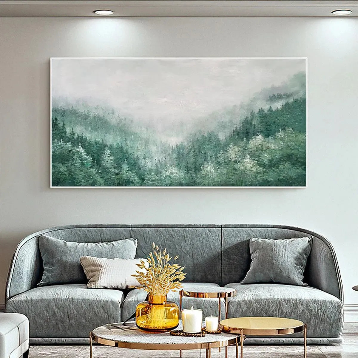 VALLEY OF THE EVERGREENS: Panoramic Evergreen Forest Landscape Oil Painting