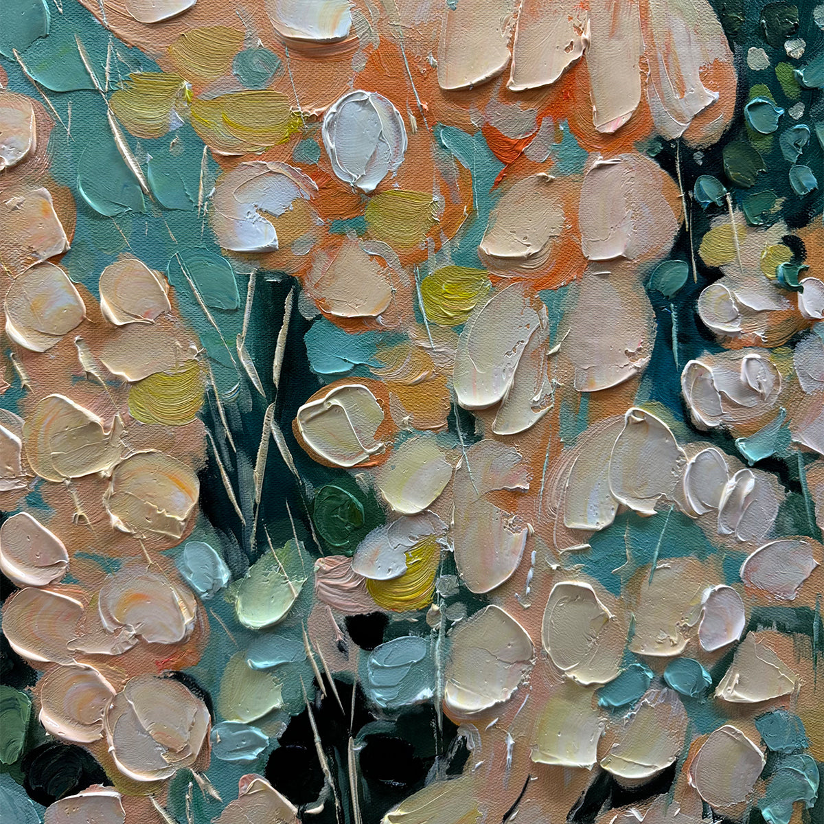 SECRET GARDEN: Vertical Abstract Floral Painting, Textured Green and Pink Garden, Living Room, Bedroom, Dining Room