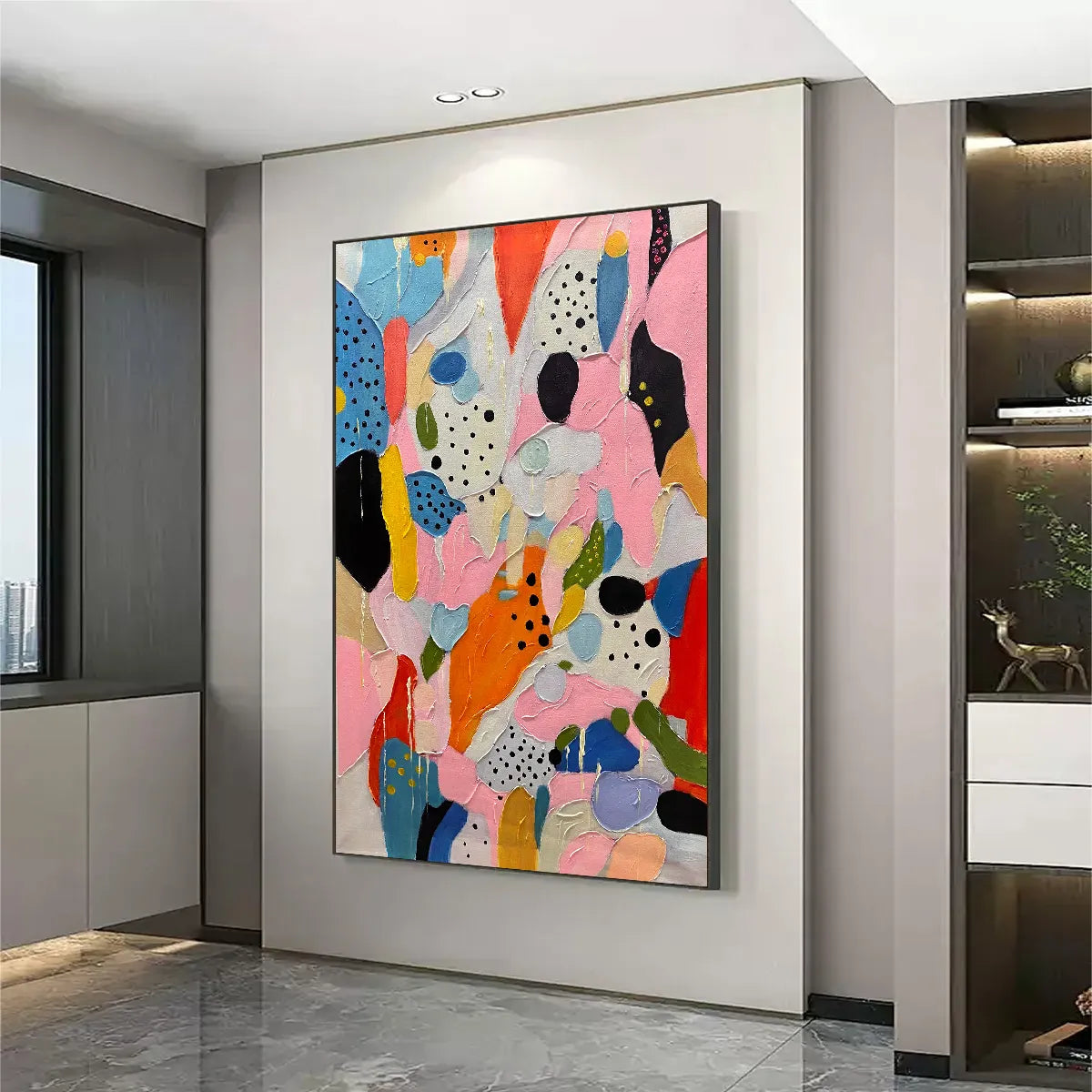 CONFETTI DREAMS: Vertical Abstract Painting in Vibrant Pink and Multicolor