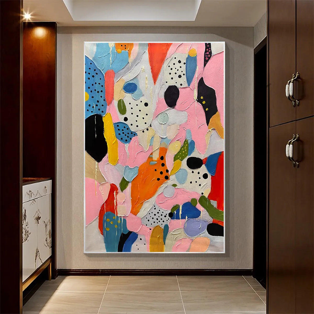 CONFETTI DREAMS: Vertical Abstract Painting in Vibrant Pink and Multicolor