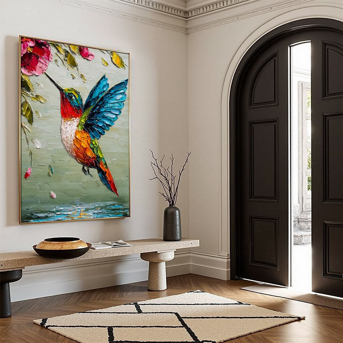 NECTAR FLIGHT: Vibrant Impressionist Hummingbird Floral Oil Painting