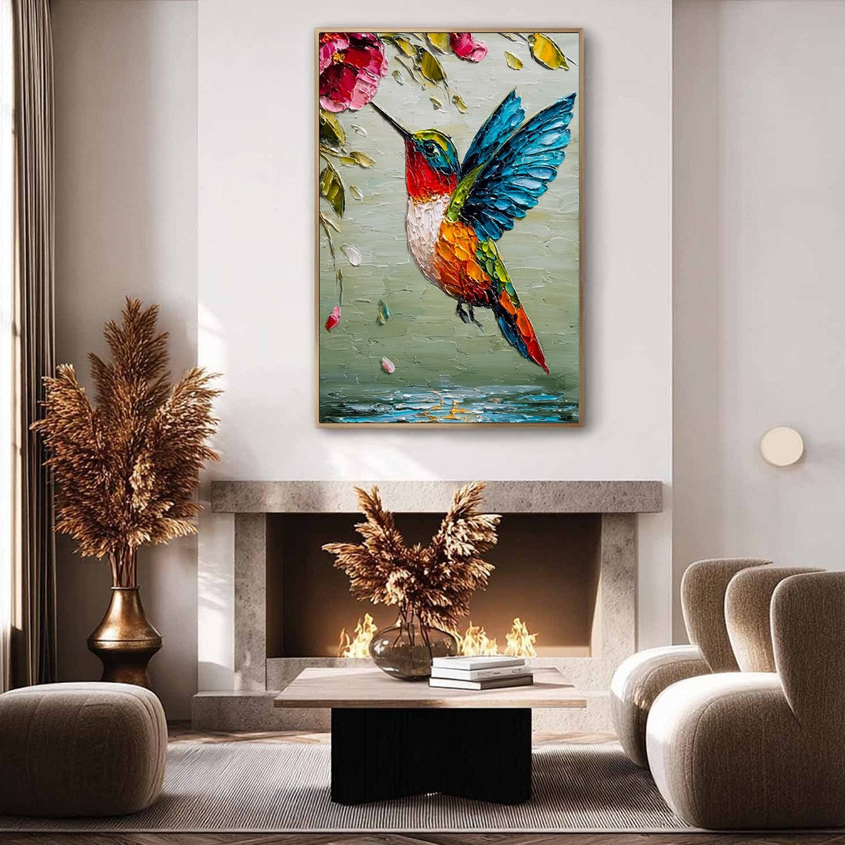 NECTAR FLIGHT: Vibrant Impressionist Hummingbird Floral Oil Painting