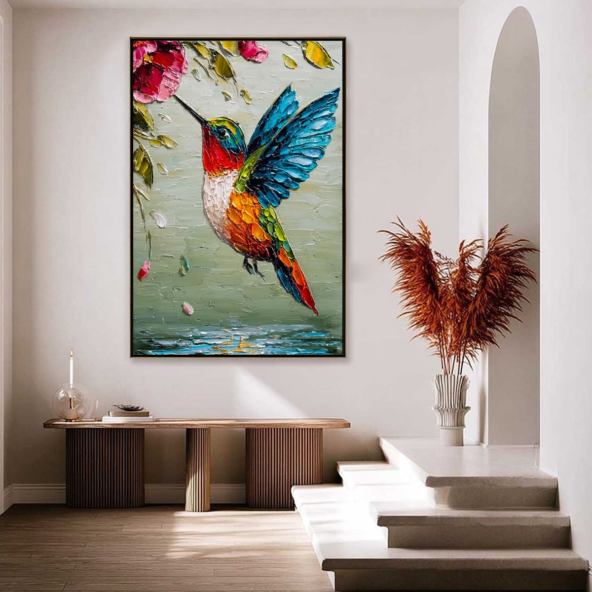 NECTAR FLIGHT: Vibrant Impressionist Hummingbird Floral Oil Painting