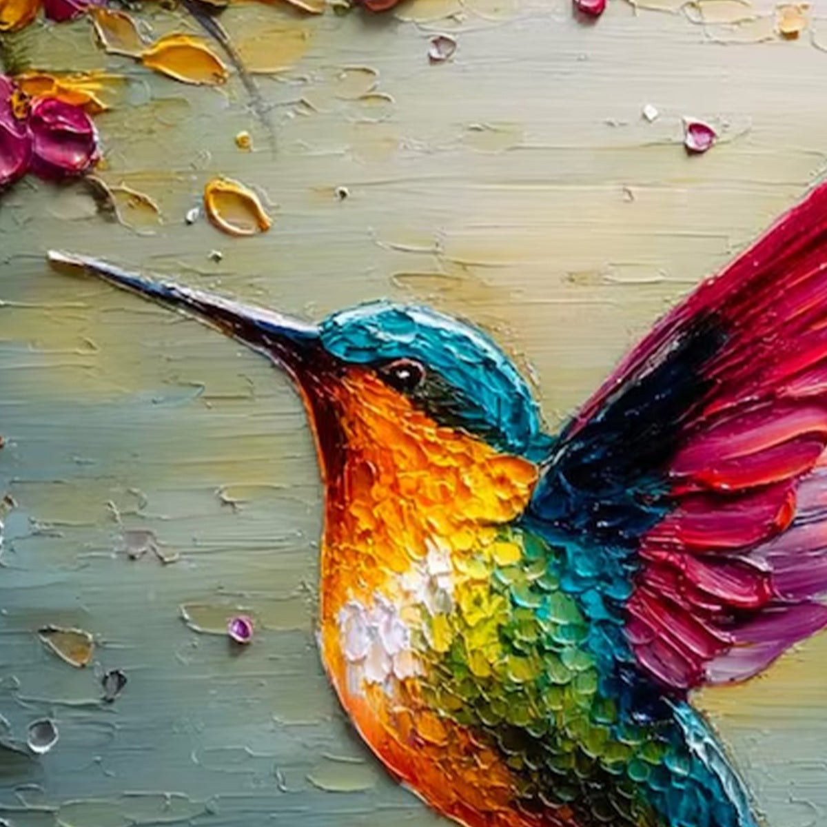 NECTAR FLIGHT: Vibrant Impressionist Hummingbird Floral Oil Painting