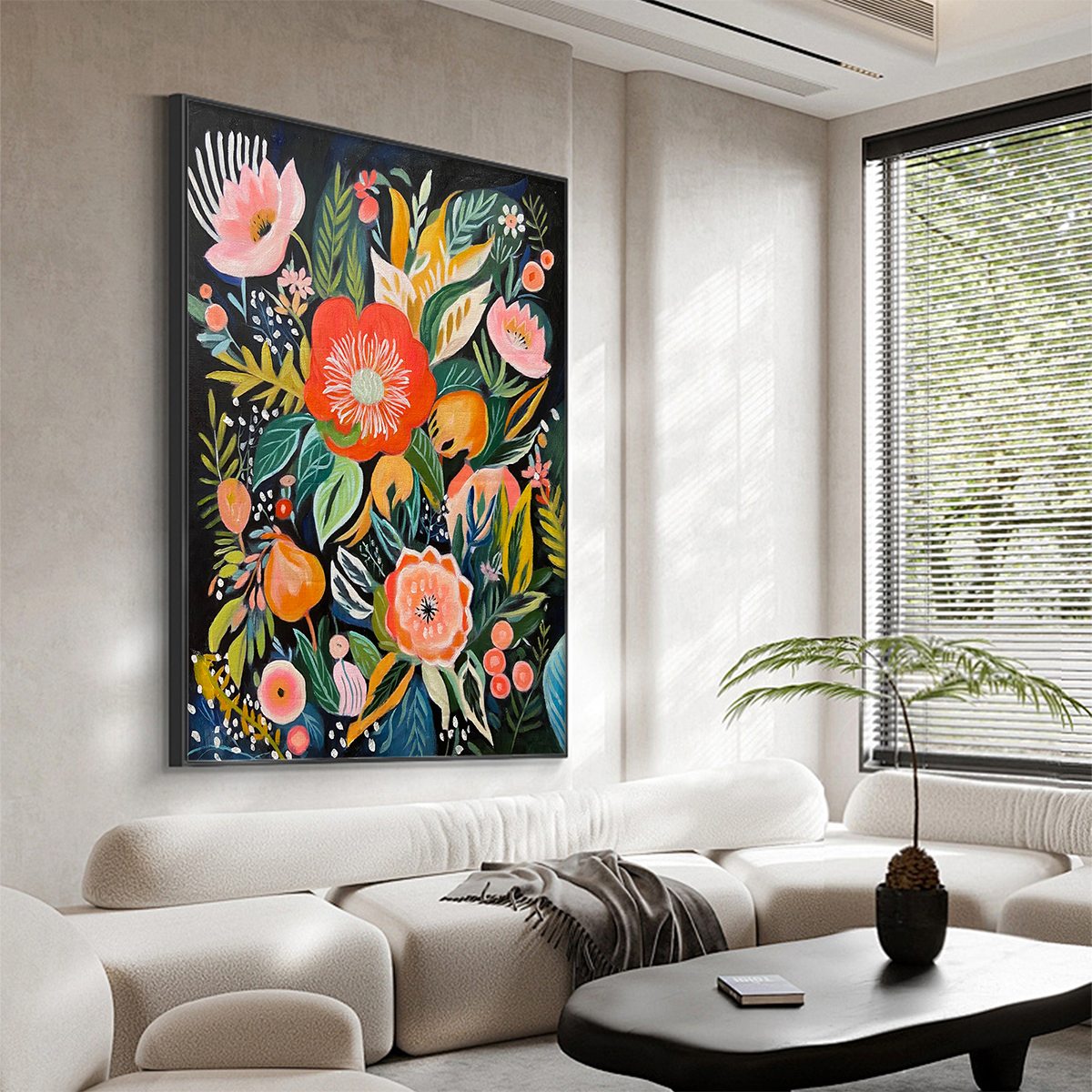 MIDNIGHT GARDEN: Vibrant Floral Boho Oil Painting