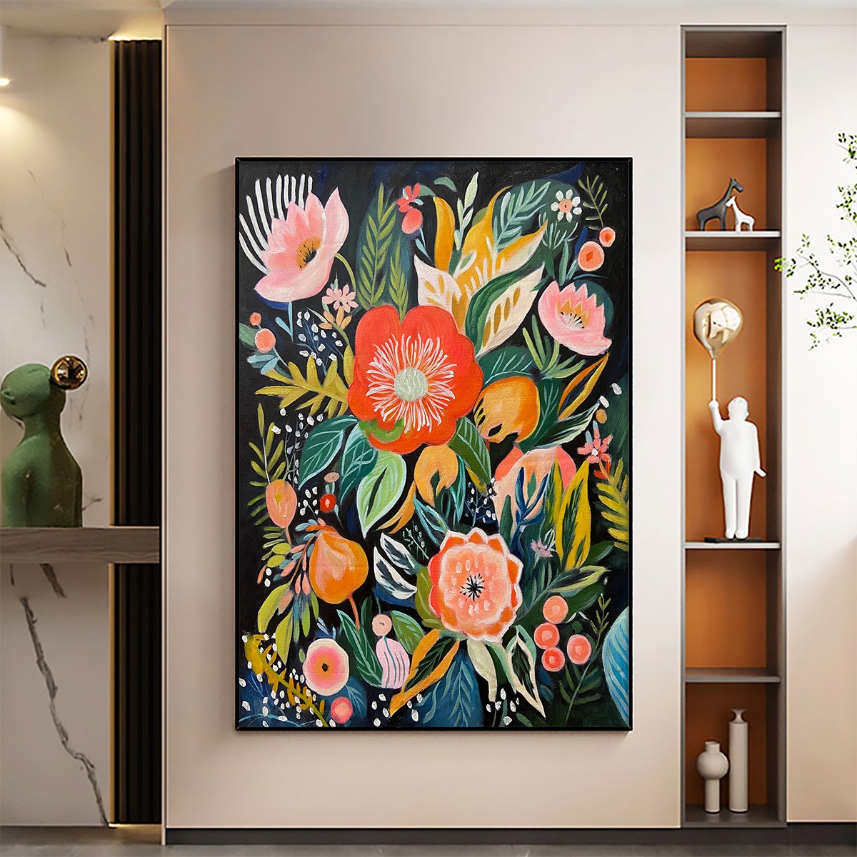 MIDNIGHT GARDEN: Vibrant Floral Boho Oil Painting