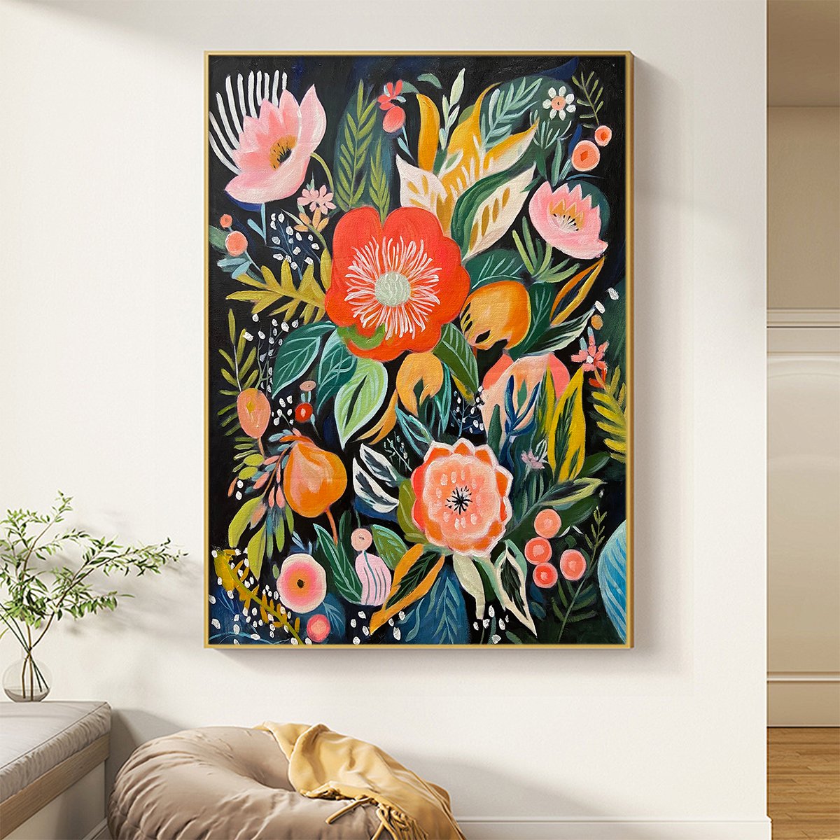 MIDNIGHT GARDEN: Vibrant Floral Boho Oil Painting