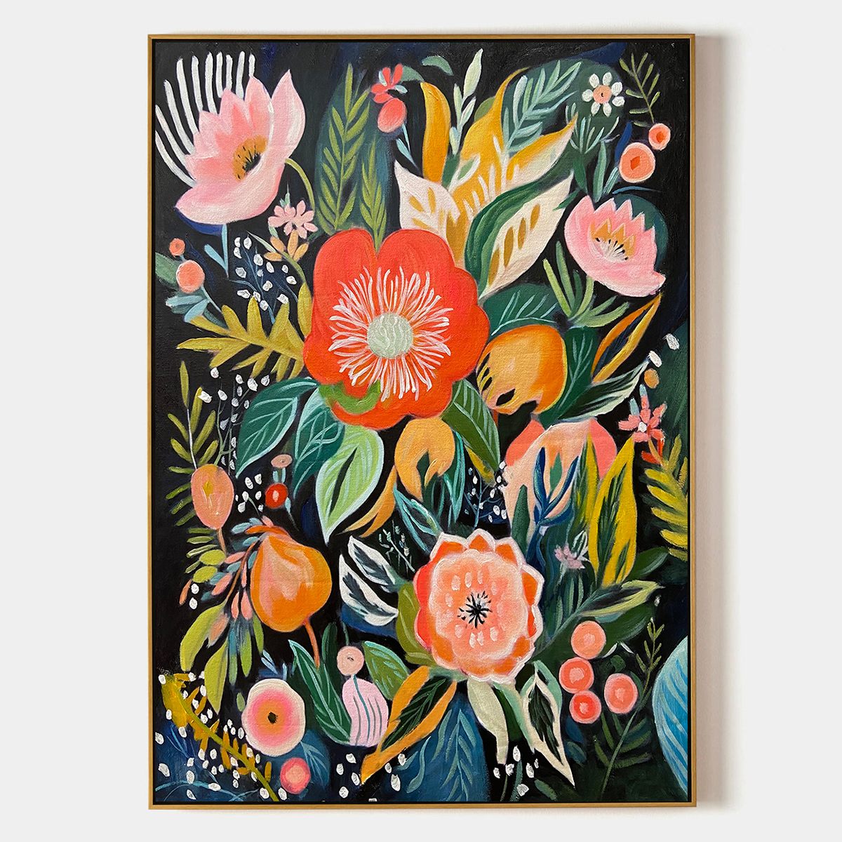 MIDNIGHT GARDEN: Vibrant Floral Boho Oil Painting