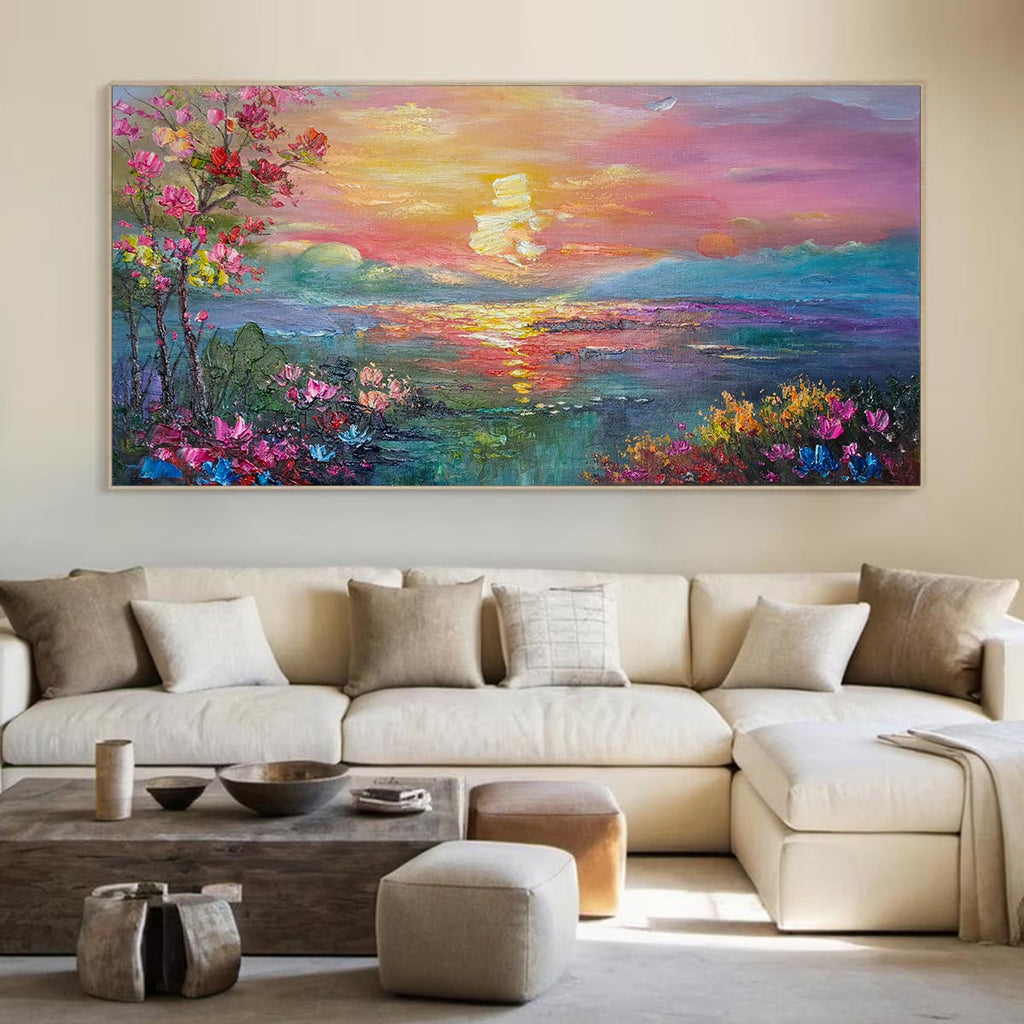 Ready to Ship | Watercolor Sunset | 20''x40'' | 50x100cm | Frameless