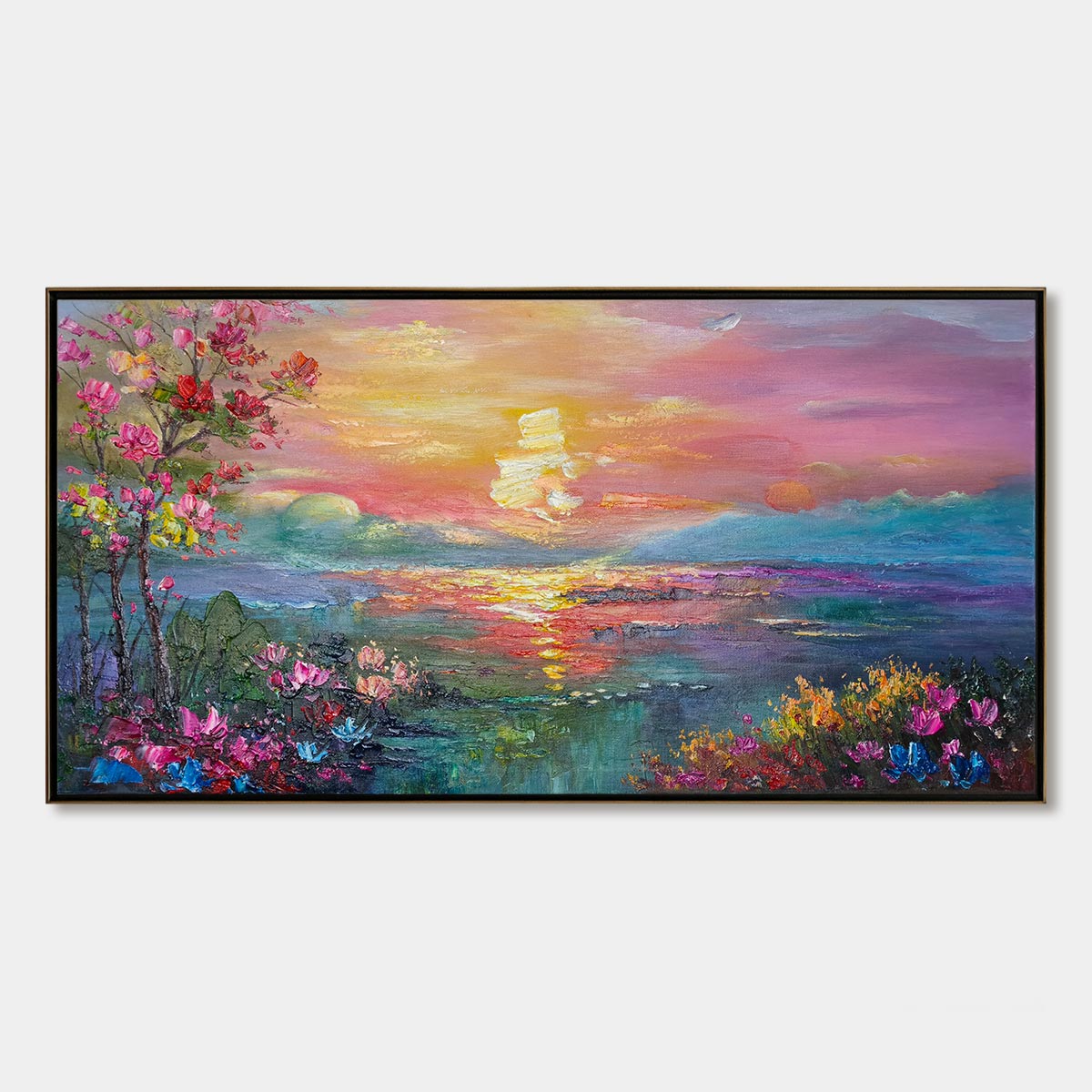 Ready to Ship | Watercolor Sunset | 20''x40'' | 50x100cm | Frameless