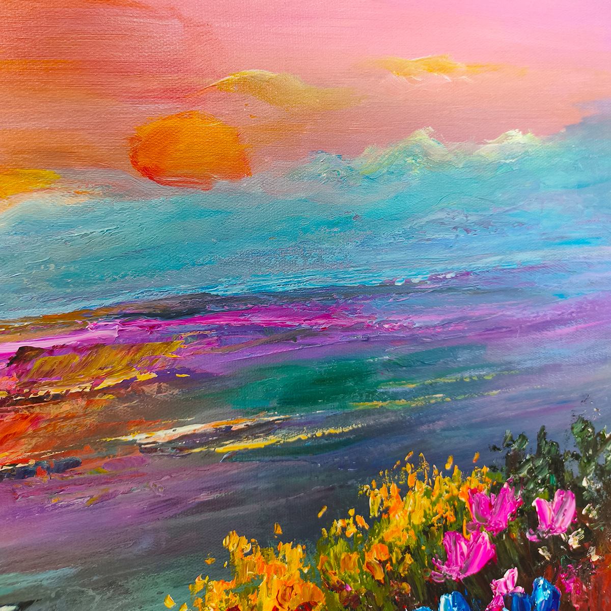 Ready to Ship | Watercolor Sunset | 20''x40'' | 50x100cm | Frameless