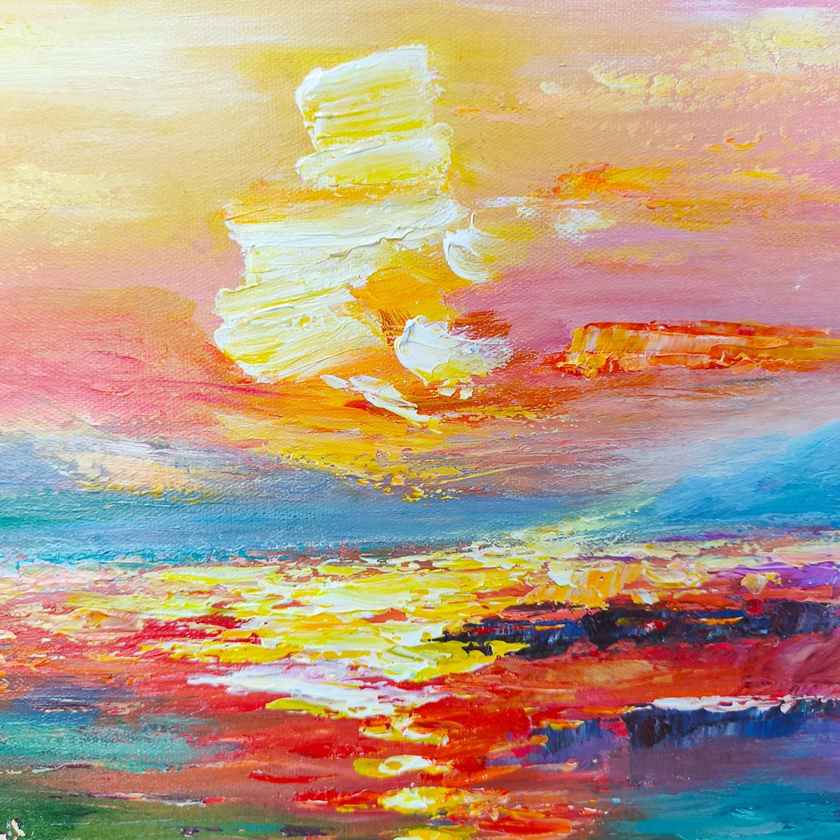 Ready to Ship | Watercolor Sunset | 20''x40'' | 50x100cm | Frameless