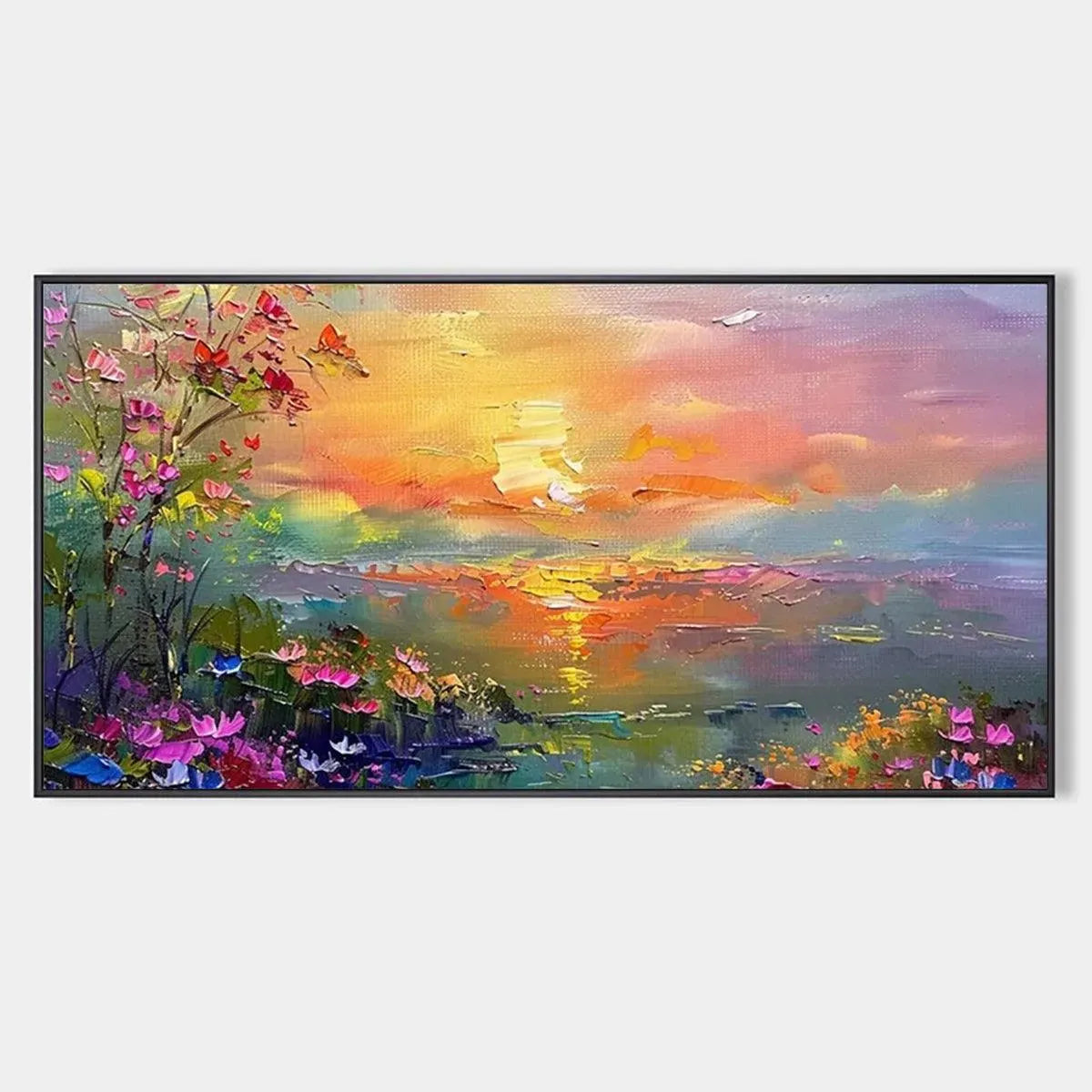 WATERCOLOR SUNSET: Impressionistic Landscape Painting with Sunset and Flowers