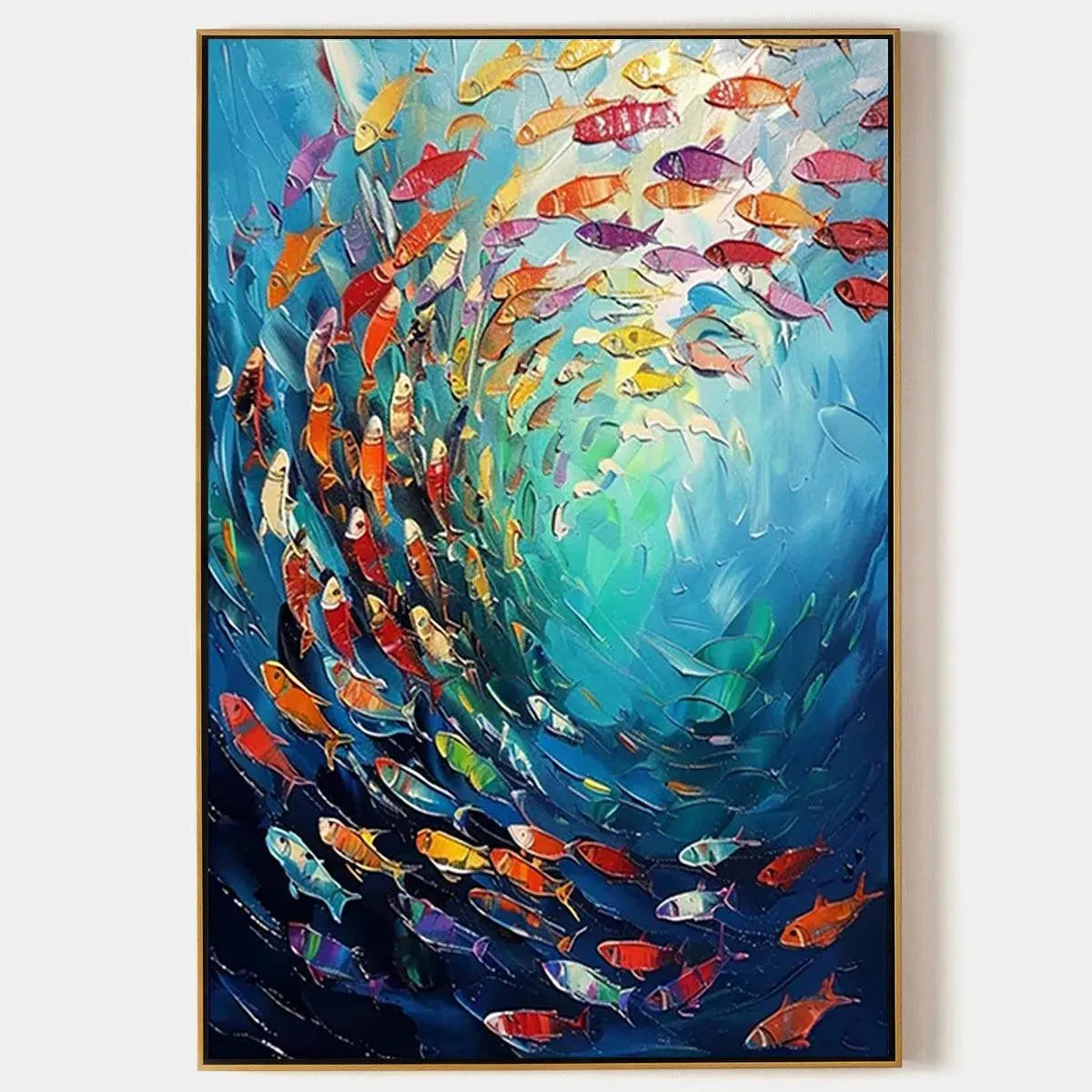 WHIRLPOOL OF FISH: Colorful School of Fish Painting