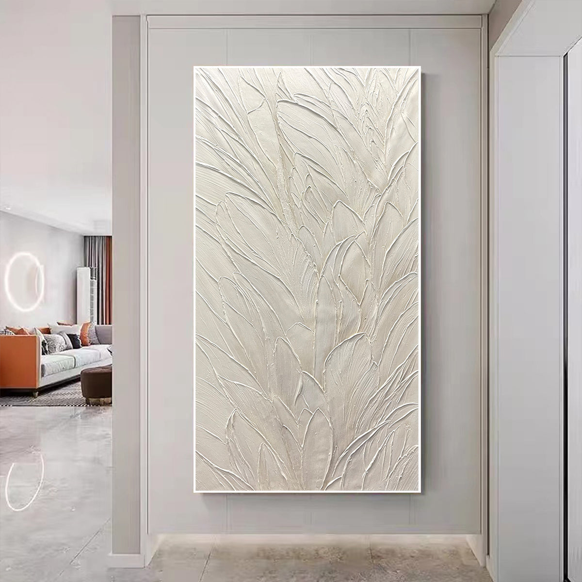 WHISPERED WINDS: Textured Minimalist Oil Painting in Off-White