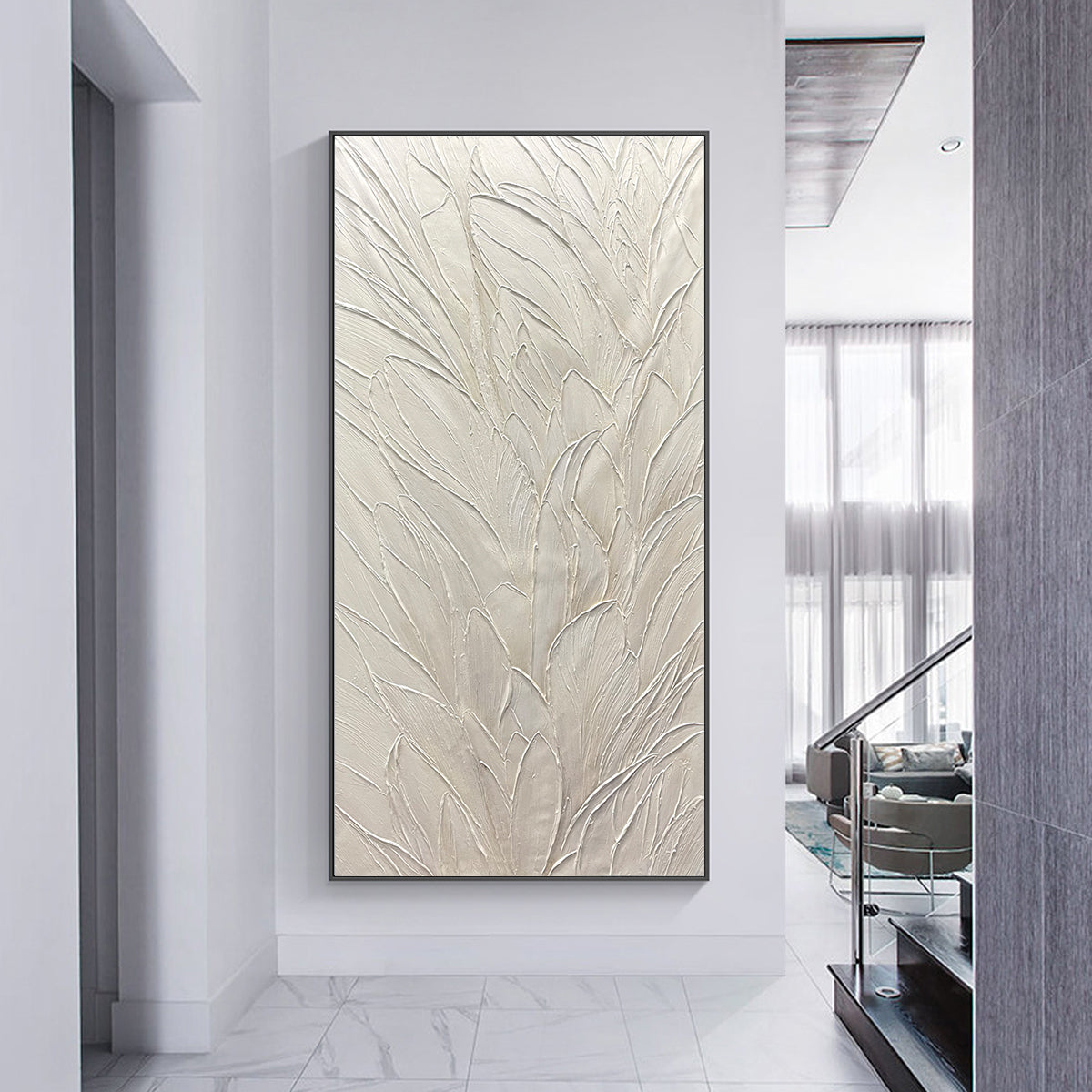 WHISPERED WINDS: Textured Minimalist Oil Painting in Off-White