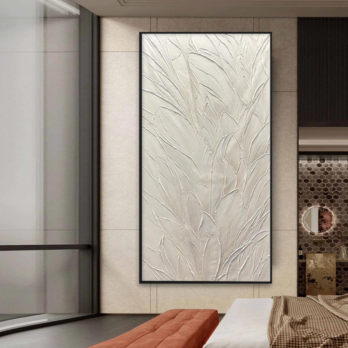 WHISPERED WINDS: Textured Minimalist Oil Painting in Off-White