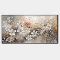WHISPERING BLOSSOMS: Textured Beige and White Floral Impasto Painting