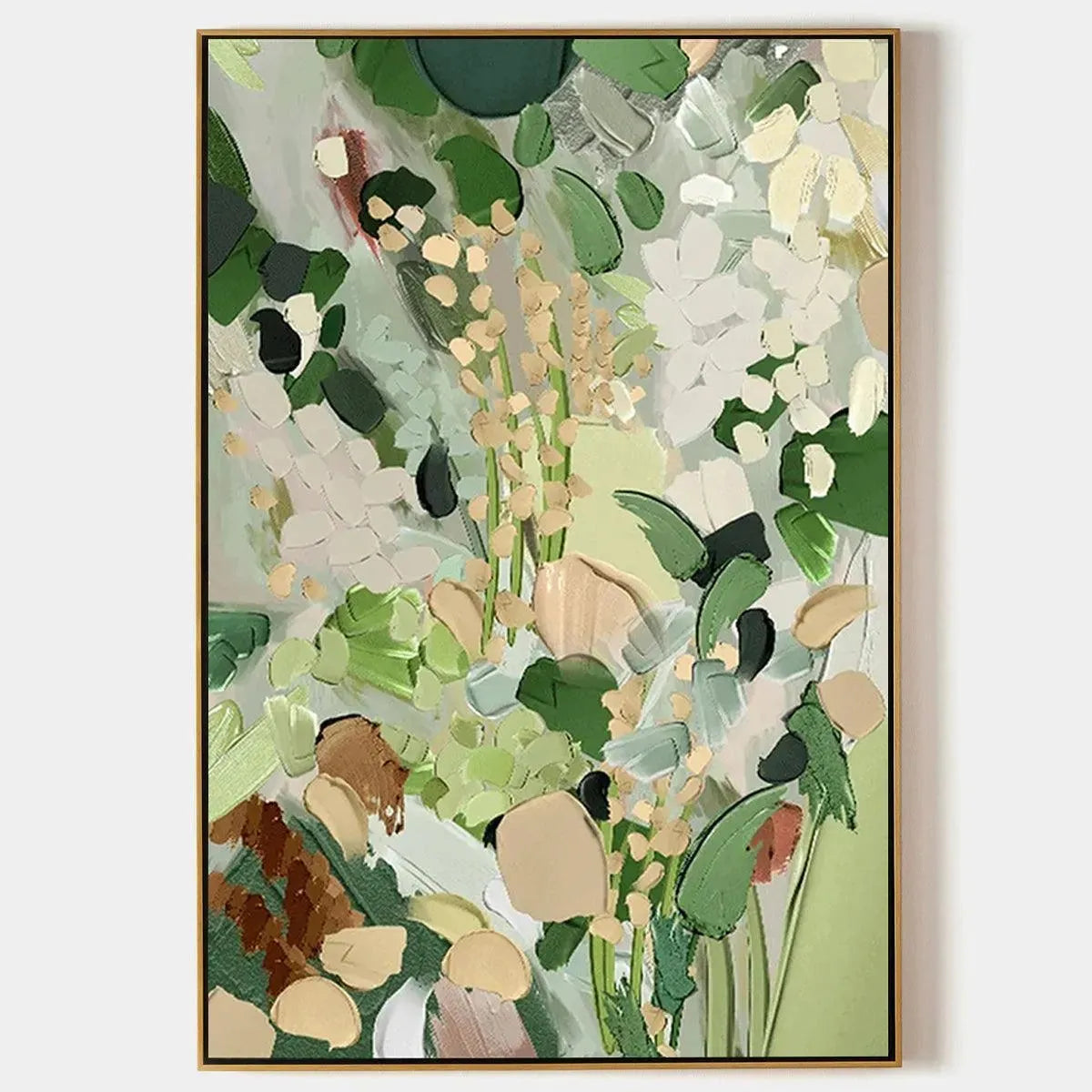 WHISPERING MEADOW: Textured Abstract Floral Painting in Green and Gold