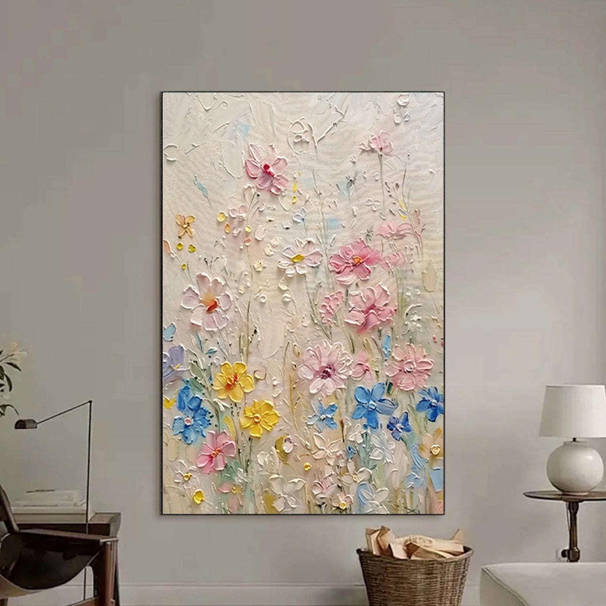 WHISPERING MEADOW: Textured Floral Impasto Oil Painting