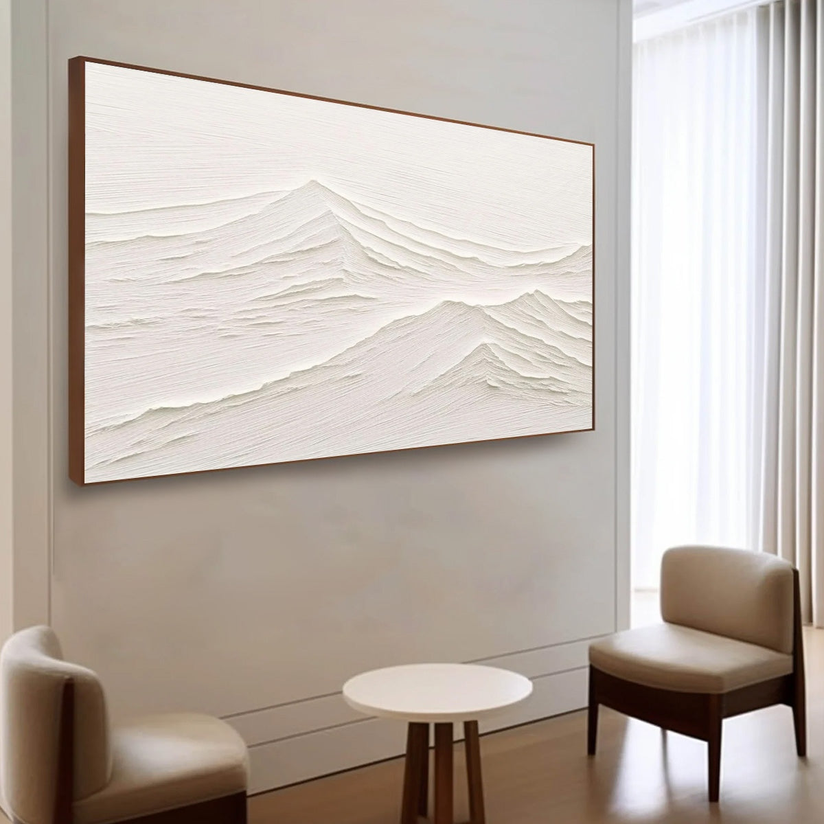 WHISPERING PEAKS: Textured Minimalist White Mountain Painting