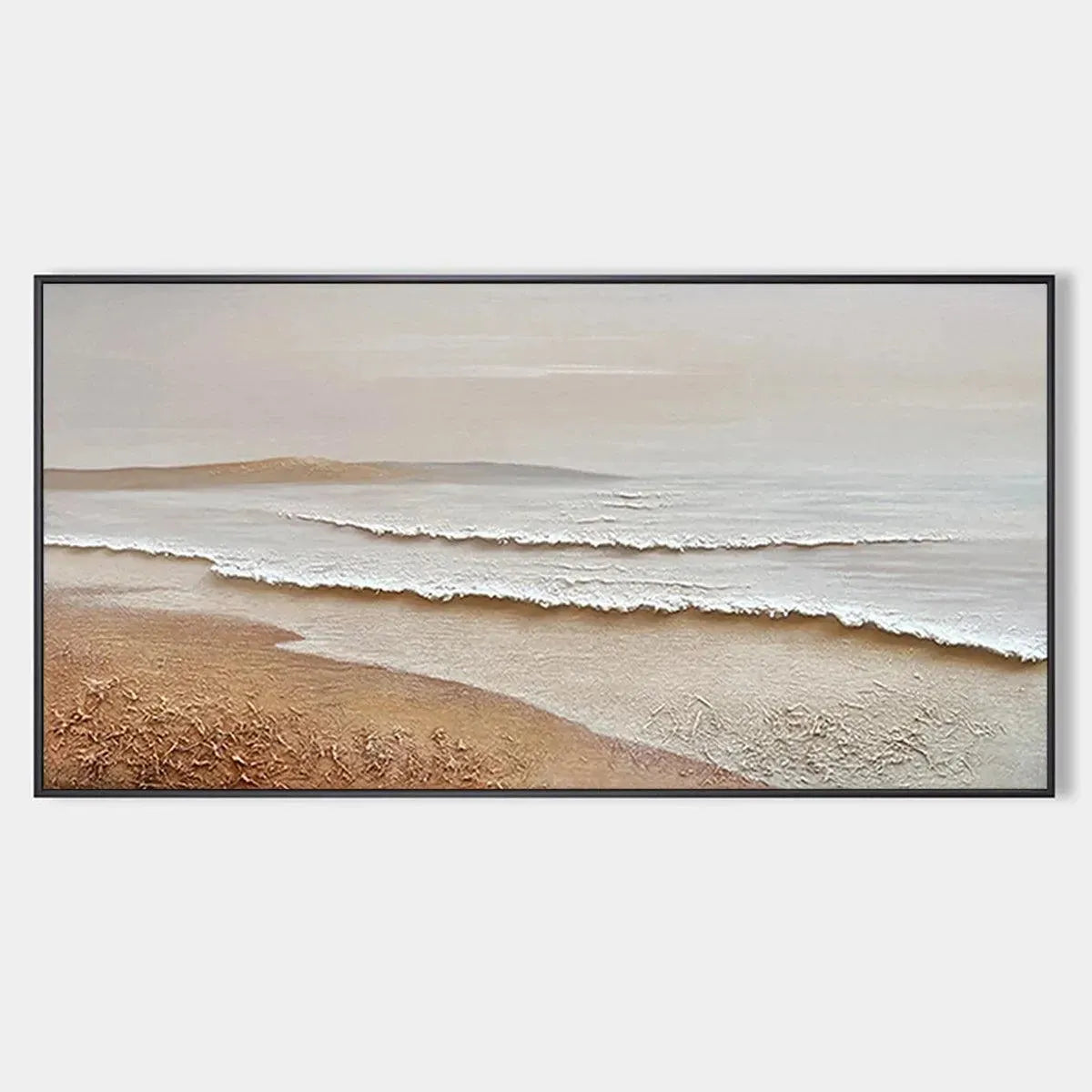 WHISPERING TIDES: Textured Coastal Landscape Painting in Beige and White