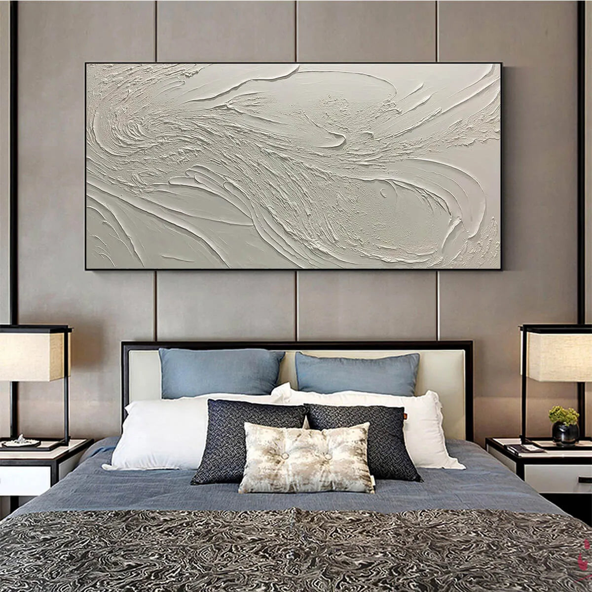 WHISPERING WINDS: White Beige Textured Abstract Oil Painting