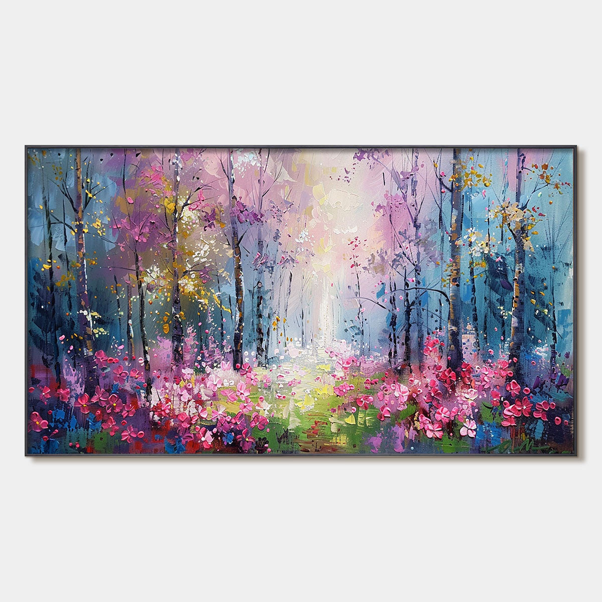 WHISPERING WOODS: Textured Impasto Floral Forest Oil Painting