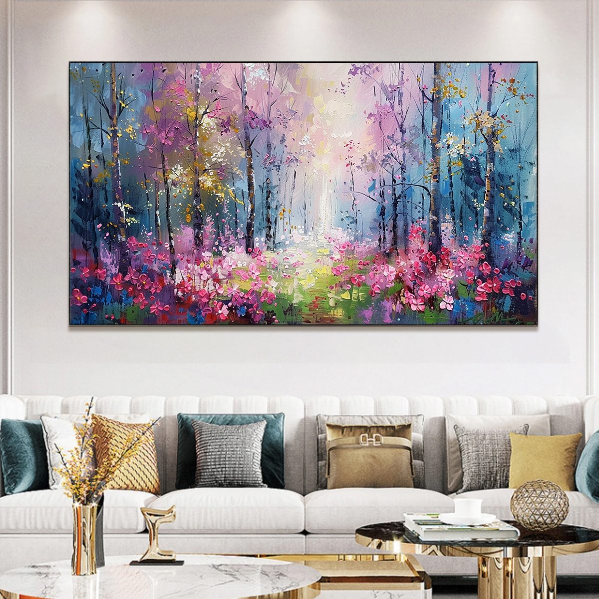 WHISPERING WOODS: Textured Impasto Floral Forest Oil Painting