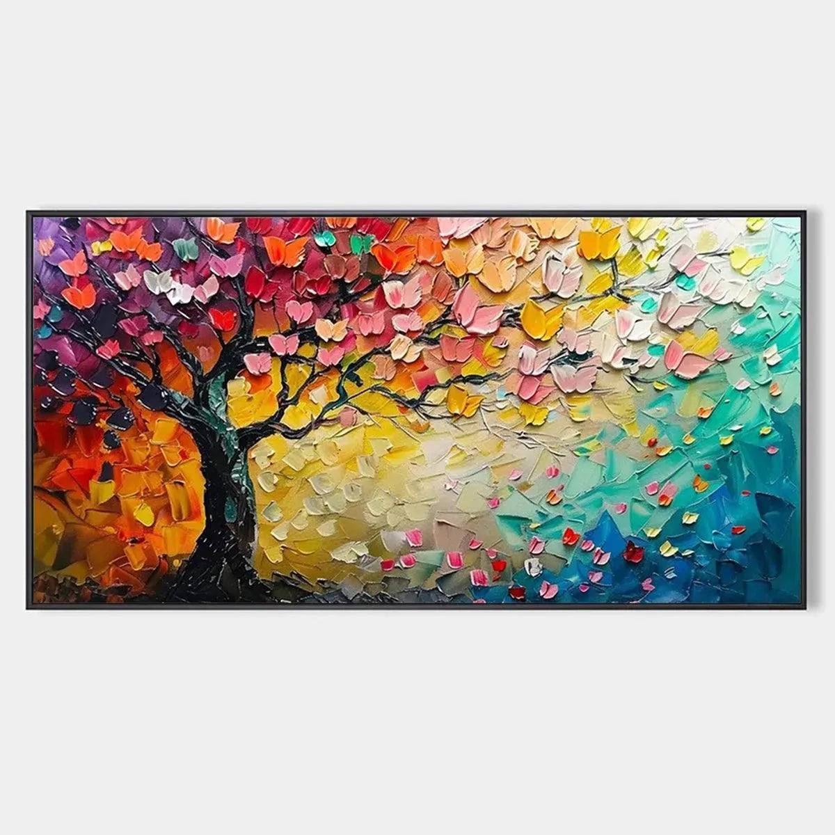 WHISPERS OF AUTUMN: Textured Impasto Tree Painting with Colorful Butterflies