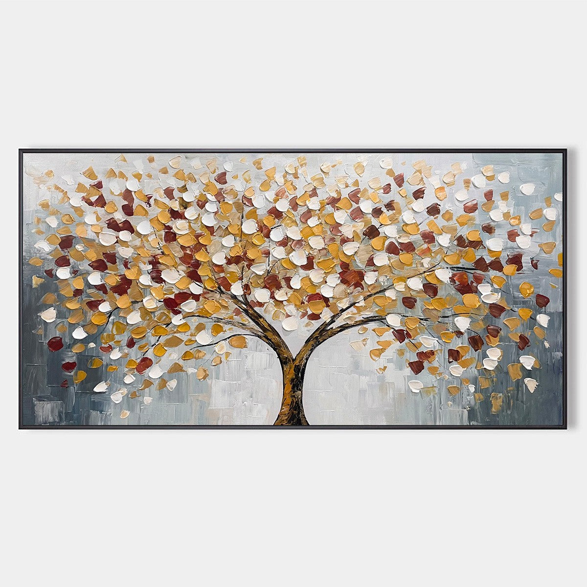 WHISPERS OF AUTUMN: Textured Tree of Life Oil Painting in Gold and Burgundy