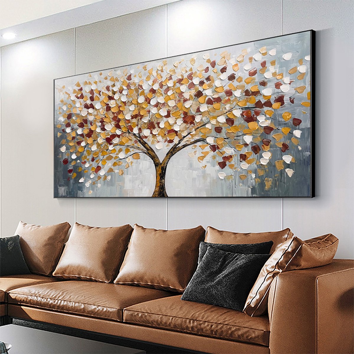 WHISPERS OF AUTUMN: Textured Tree of Life Oil Painting in Gold and Burgundy