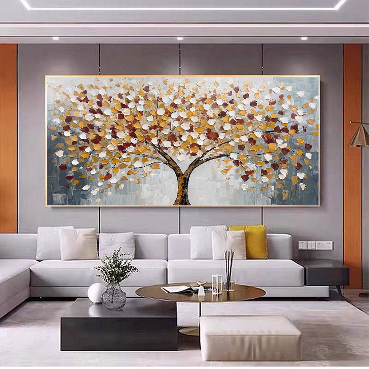 WHISPERS OF AUTUMN: Textured Tree of Life Oil Painting in Gold and Burgundy