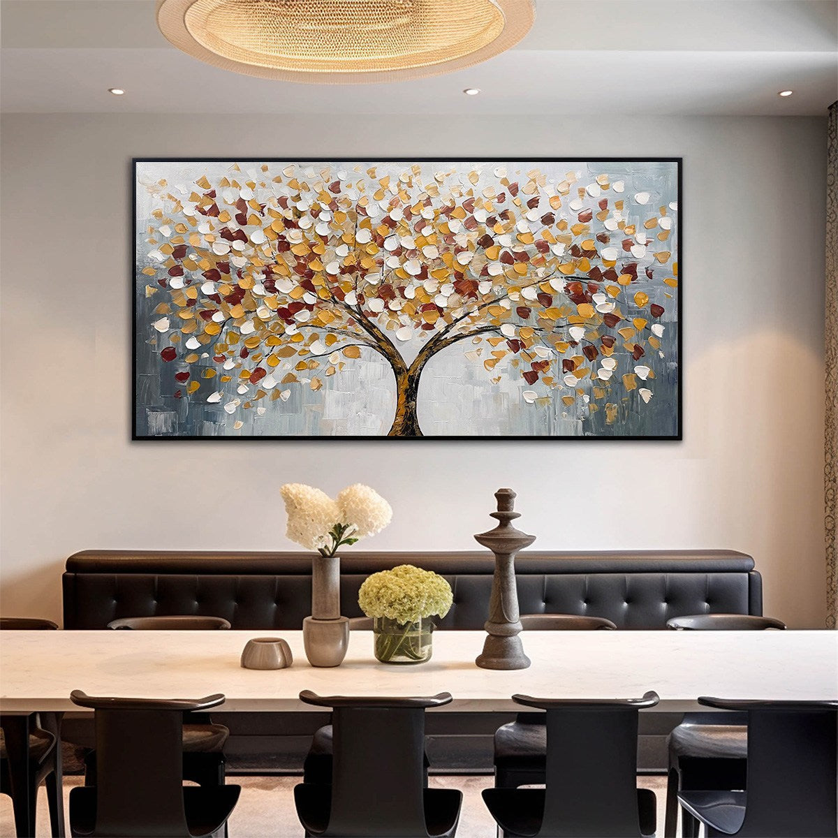 WHISPERS OF AUTUMN: Textured Tree of Life Oil Painting in Gold and Burgundy