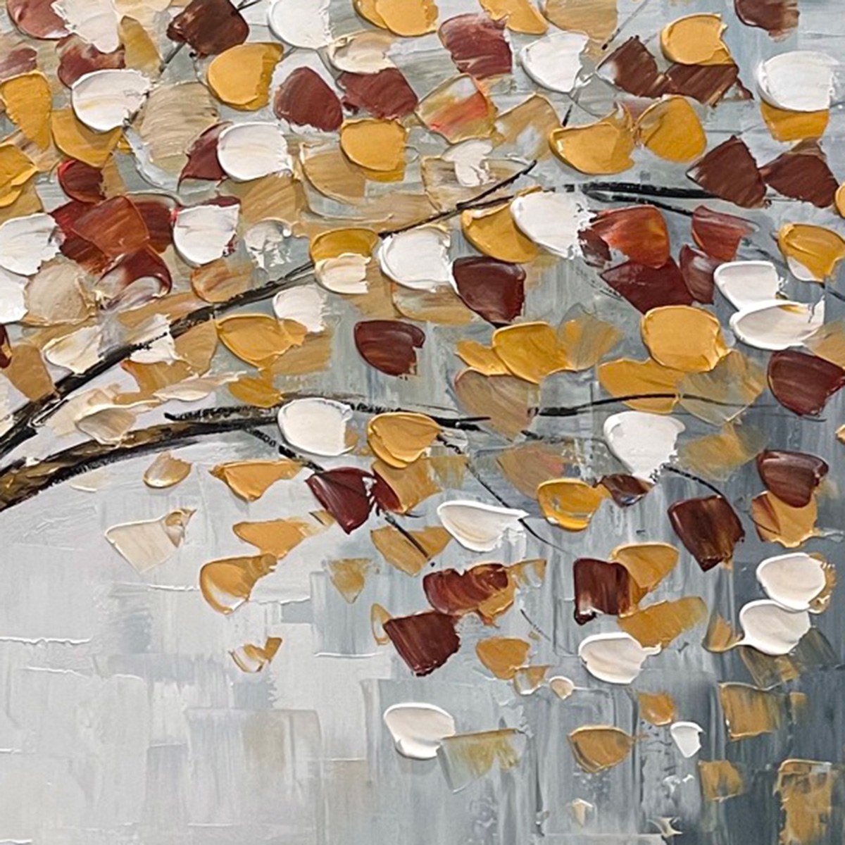 WHISPERS OF AUTUMN: Textured Tree of Life Oil Painting in Gold and Burgundy