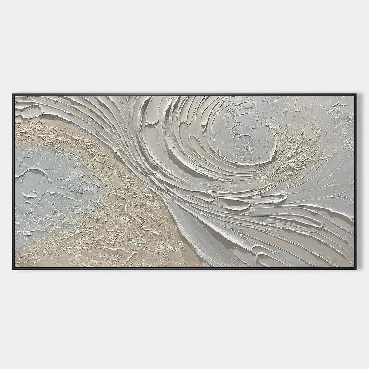 WHISPERS OF THE WIND: Panoramic Textured Abstract Painting in Neutral Tones, Modern Wall Art, Beige and Grey