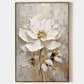 WHITE BLOSSOM: Textured White Floral Painting, Impasto Wall Art, Vertical Canvas, Romantic Decor