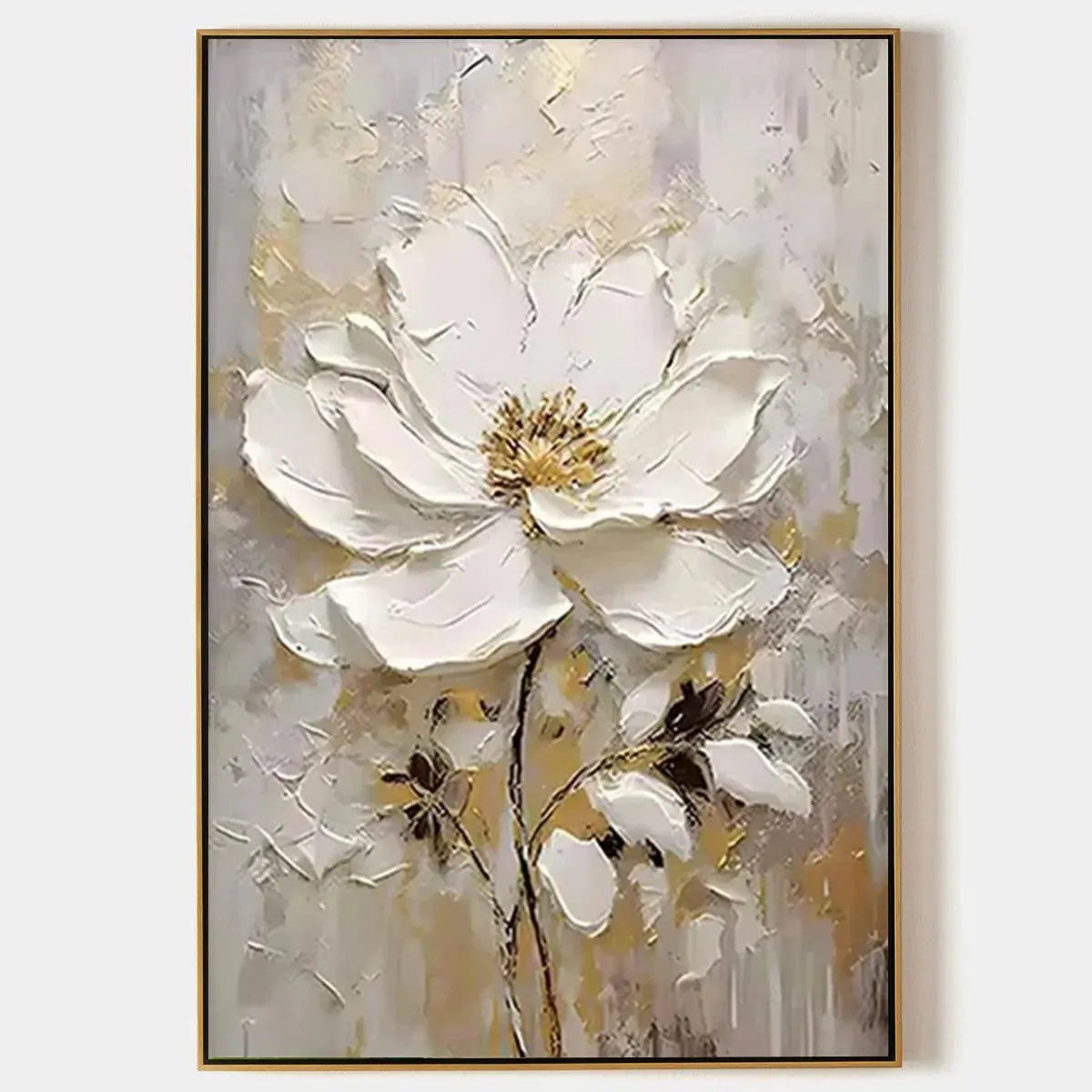 WHITE BLOSSOM: Textured White Floral Painting, Impasto Wall Art, Vertical Canvas, Romantic Decor