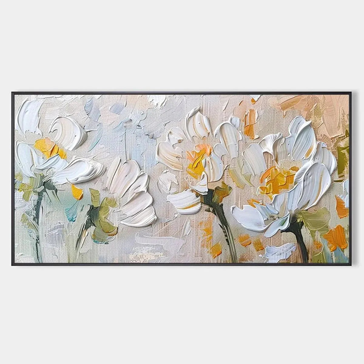 WHITE BLOSSOMS: Textured Impasto Floral Painting in White and Beige
