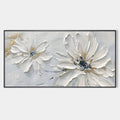WHITE BLOSSOM SERENITY: Textured White Floral Painting, Horizontal Wall Art