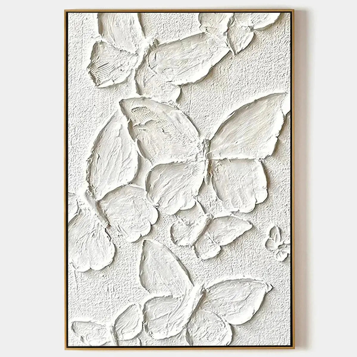 WHITE BUTTERFLIES: 3D Butterfly Impasto Painting, Vertical Wall Art