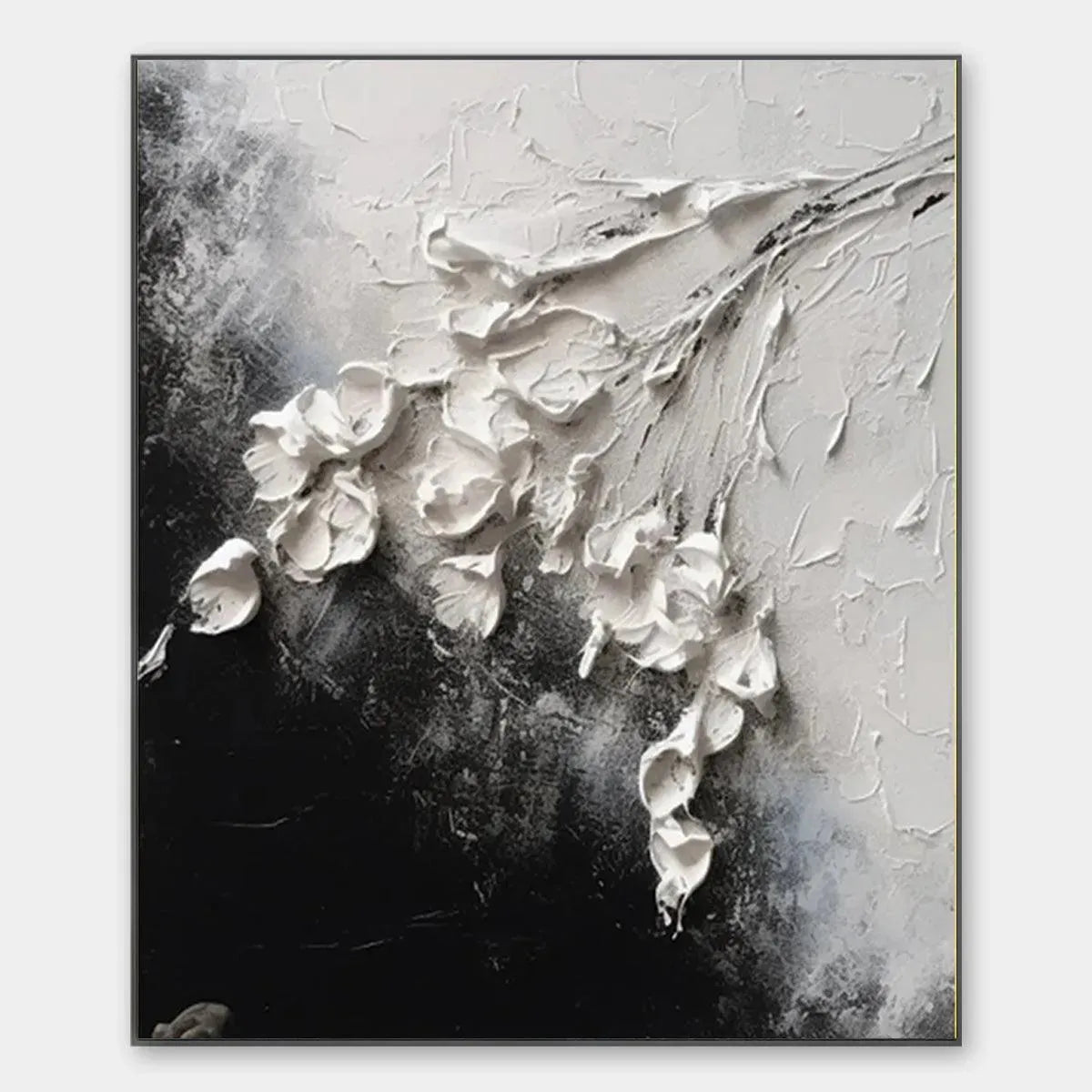 WHITE FLORAL IMPASTO: Textured Floral Painting, Square Wall Art