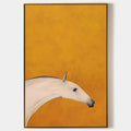 WHITE HORSE ON YELLOW: Minimalist Horse Painting, Vertical Wall Art