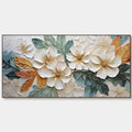 WHITE MAGNOLIAS: Horizontal Textured Floral Painting, White and Gold Magnolias, Modern Wall Art, Living Room, Bedroom