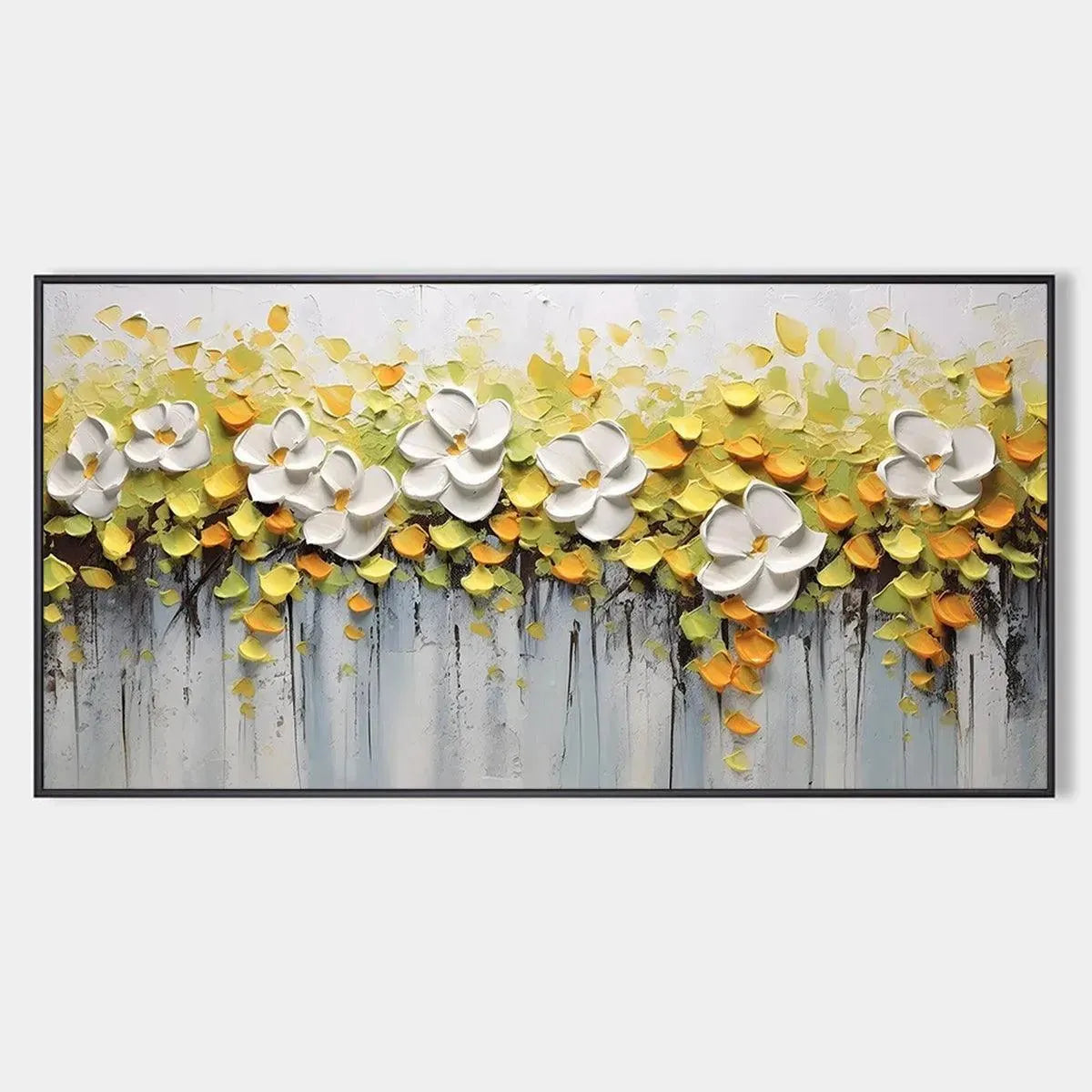 WHITE MAGNOLIAS: Textured Floral Painting in White and Yellow