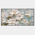 WHITE MAGNOLIA BLOSSOMS: Textured Floral Painting, White Flower Wall Art, Panoramic Canvas, Impressionist Decor