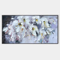 WHITE PETAL DREAM: Floral Painting, Impasto, Textured Wall Art, White Flowers, Panoramic